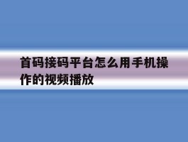首码接码平台怎么用手机操作的视频播放