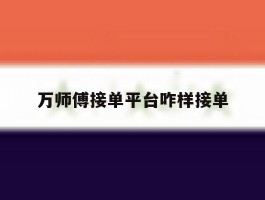 万师傅接单平台咋样接单