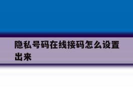 隐私号码在线接码怎么设置出来