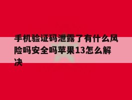 关于手机验证码泄露了有什么风险吗安全吗苹果13怎么解决的信息