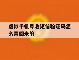 虚拟手机号收短信验证码怎么弄回来的