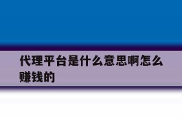 代理平台是什么意思啊怎么赚钱的