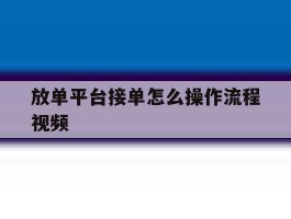 放单平台接单怎么操作流程视频