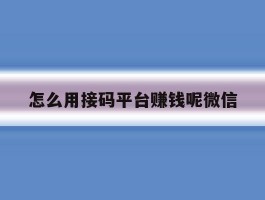 怎么用接码平台赚钱呢微信