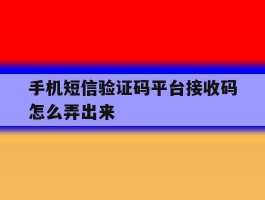手机短信验证码平台接收码怎么弄出来