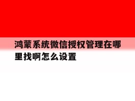 鸿蒙系统微信授权管理在哪里找啊怎么设置
